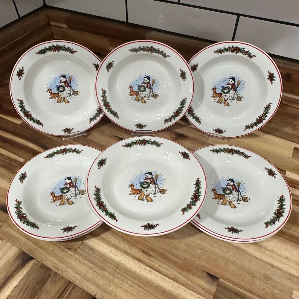 Set of 8 Snowman 8 1/2" Dessert Plates by Salem China - Christmas Holiday